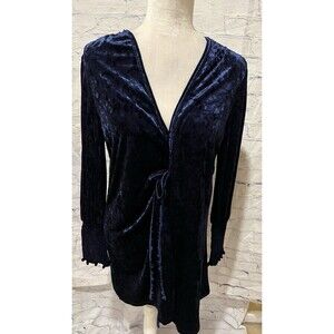 Rihoas Blue Velour Velvet Long Sleeve Wrap V-Neck dress Medium